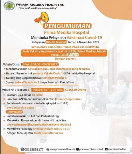 Prima Medika Hospital Opens Covid-19 Vaccination Services with Pfizer Vaccines, Let's Check it out !
