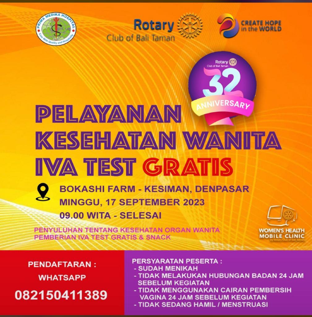 "Penyuluhan Kesehatan Reproduksi Wanita serta Pelayanan Kesehatan Wanita IVA Test Gratis" Bekerja sama dengan Rotary Club Bali Taman